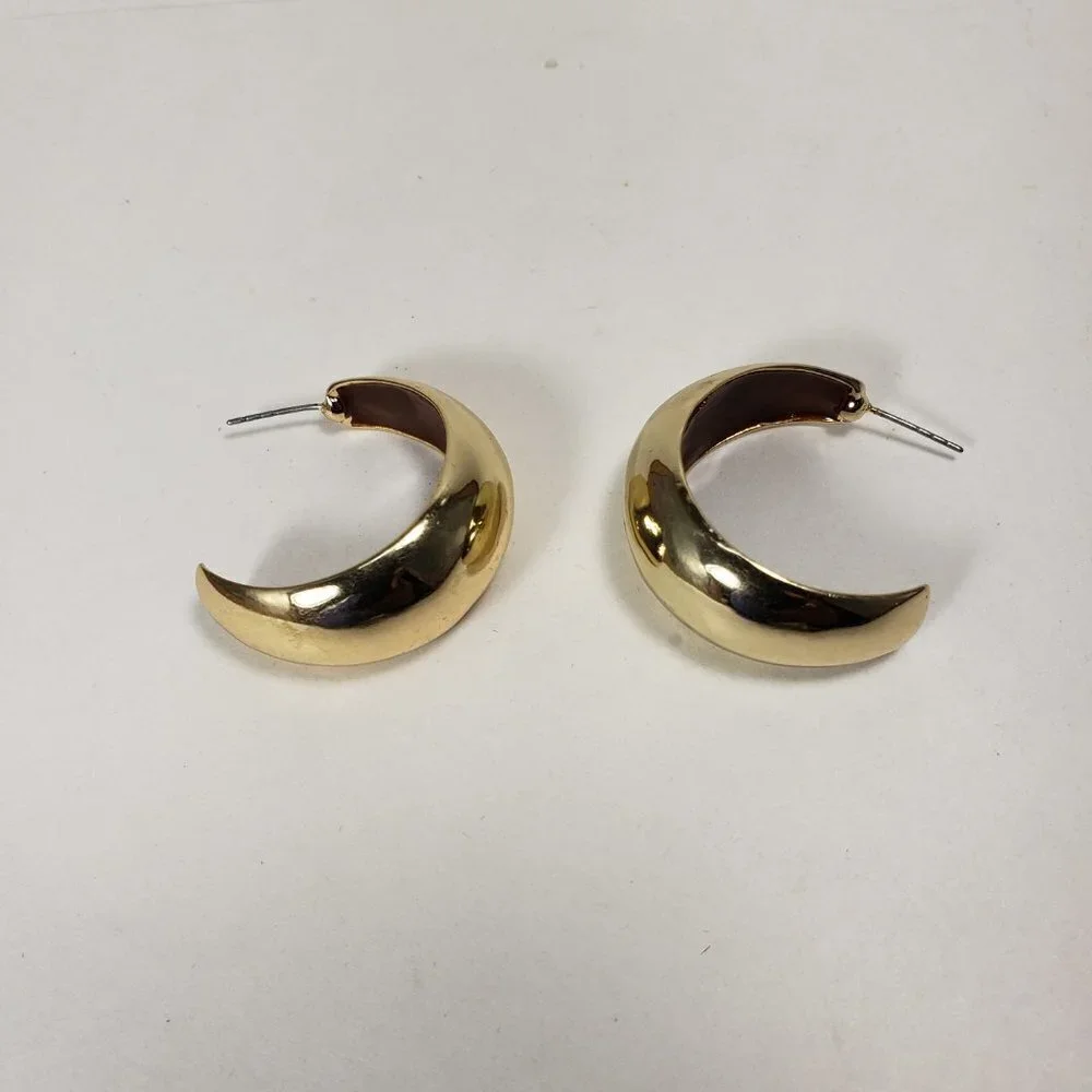 Women's Polished Gold tone Crescent / Half Hoop Drop Earrings, 1.25-inch